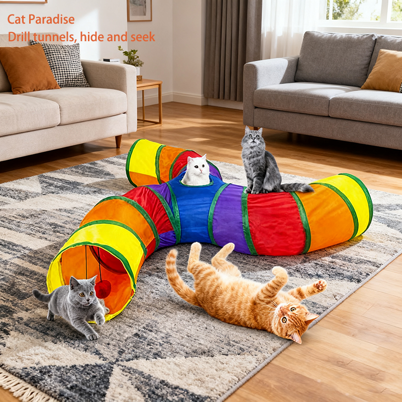 Cat Tunnel Toy - Rainbow Cat Tunnel Collapsible Interactive Cat